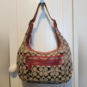 Coach Signature Jacquard Canvas Hobo Handbag
